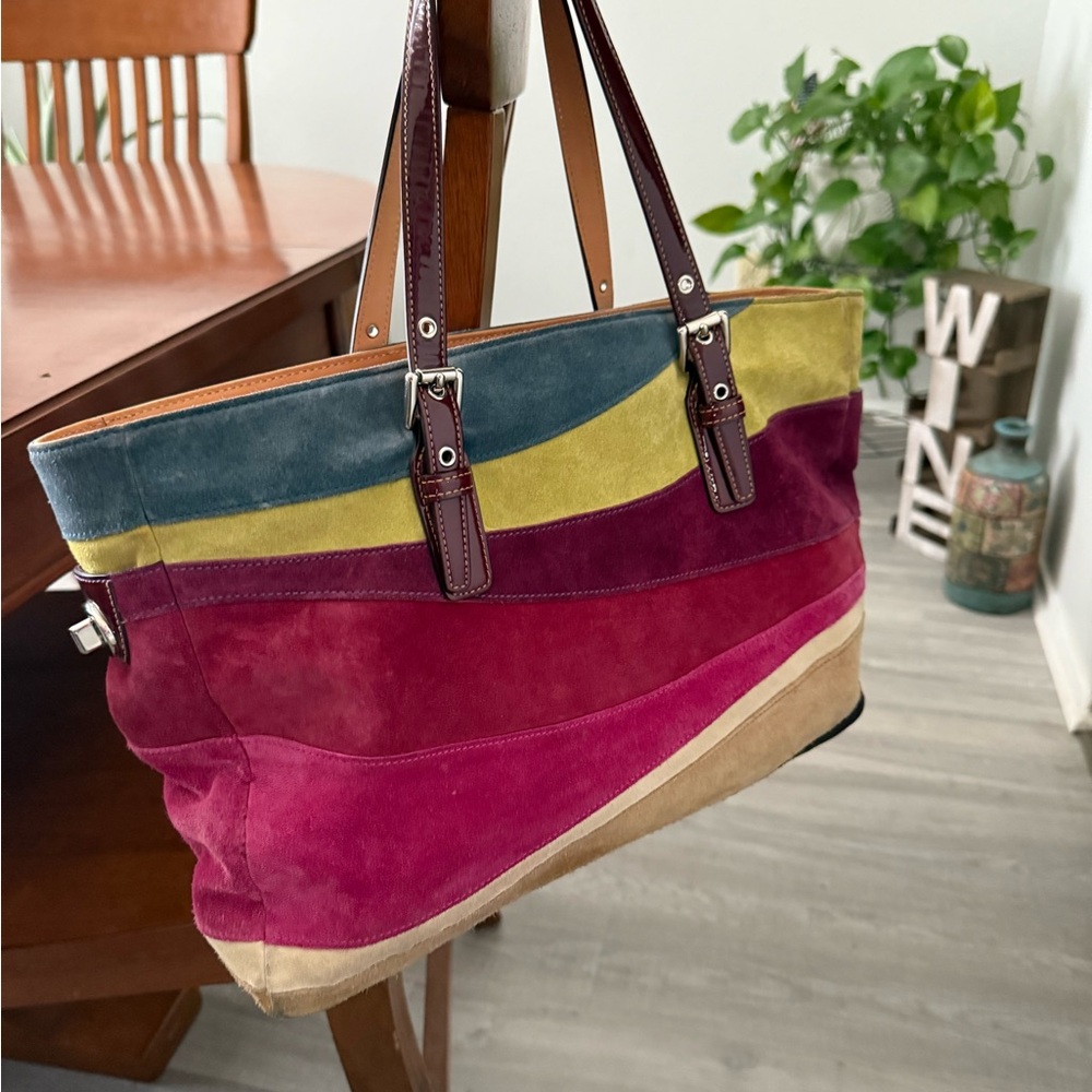 Coach Limited Ed Lrg Wave Multicolor Suede Gallery Tote Purse Bag #1434 RARE!